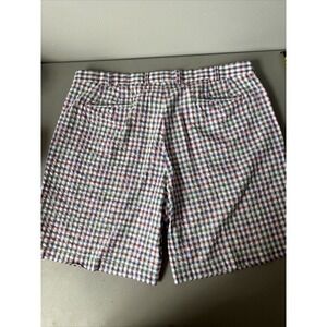 Peter Millar Crown Sport Shorts Men's 42 Pink Blue White Plaid Seersucker Chino